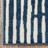 Tribal Geometric Stripes Blue Distressed Area Soft Rug