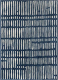 Tribal Geometric Stripes Blue Distressed Area Soft Rug