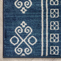 Tribal Diamond Pattern Blue Distressed Soft Area Rug