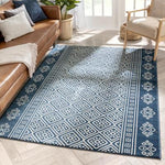 Tribal Diamond Pattern Blue Distressed Soft Area Rug