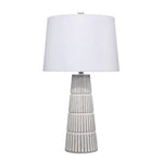 Table Lamp with Cement Conical Engraved Vertical Lines Base, Gray