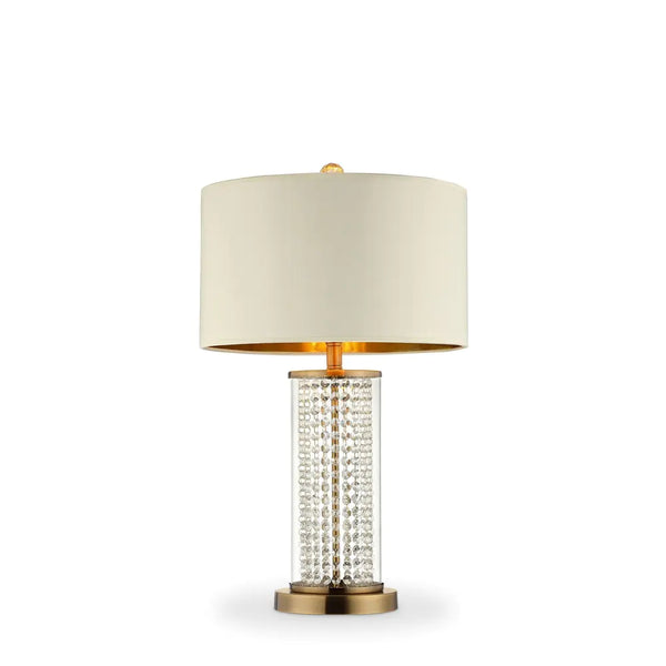 Table Lamp with Cylindrical Drum and Stacked Crystals, Gold