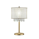 Table Lamp with Hanging Crystal Accents, White and Gold