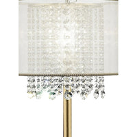 Table Lamp with Hanging Crystal Accents, White and Gold