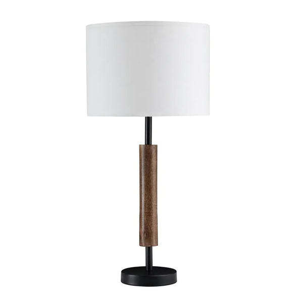 Table Lamp with Rolling Pin Base and Fabric Shade, Set of 2, White and Brown