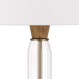 Table Lamp with Wood and Glass Accent Base, White and Brown