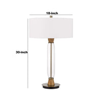 Table Lamp with Wood and Glass Accent Base, White and Brown