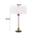 Table Lamp with Wood and Glass Accent Base, White and Brown