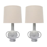 Terracotta Table Lamp with Handles, Distressed Finish & Linen Shade (Set of 2)