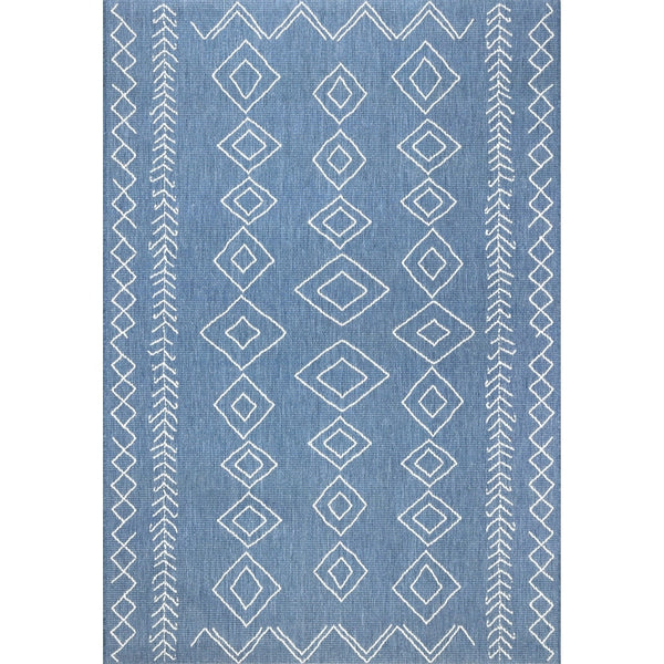 Moroccan Tribal Accent Blue Indoor/Outdoor Area Rugs - Durable/Easy Maintenance