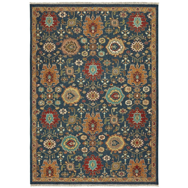 Handmade Wool Traditional Blue/ Rust Soft Area Rug