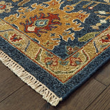 Handmade Wool Traditional Blue/ Rust Soft Area Rug