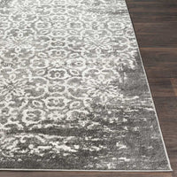 Damask Distressed Dark Grey Ivory Area Rug
