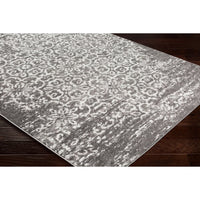 Damask Distressed Dark Grey Ivory Area Rug
