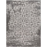 Damask Distressed Dark Grey Ivory Area Rug