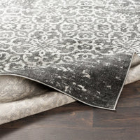Damask Distressed Dark Grey Ivory Area Rug