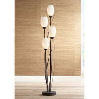 Jareth Black Metal and White Glass Tulip 4-Light Floor Lamp