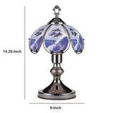 Umbrella Shade Glass Table Lamp with Dolphin Print, Silver