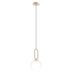 VidaLite Modern 60W LED Glass Globe Pendant Light, Adjustable Height, Opal Gold Accent with Frosted White Shade