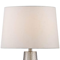 Silver Leaf Hammered Metal Cylinder Table Lamp