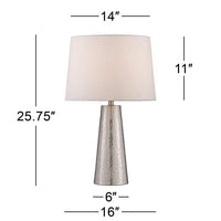 Silver Leaf Hammered Metal Cylinder Table Lamp