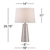 Silver Leaf Hammered Metal Cylinder Table Lamp