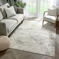 Grey Vintage Persian Panel High-Low Soft Area Rug