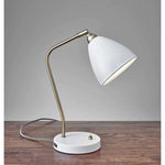 White Metal and Antique Brass Adjustable USB Port Desk Lamp - 6.25 x 12.75 x 21