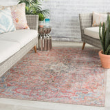 Eddo Indoor/Outdoor Red and Light Blue Medallion Soft Area Rug