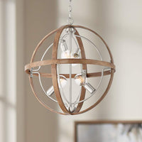 Andi 22 1/2"W Wood Paint Brushed Nickel 4-Light Orb Pendant