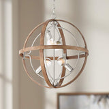 Andi 22 1/2"W Wood Paint Brushed Nickel 4-Light Orb Pendant