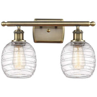 Belfast 2 Light 16" Bath Light - Antique Brass - Deco Swirl Shade