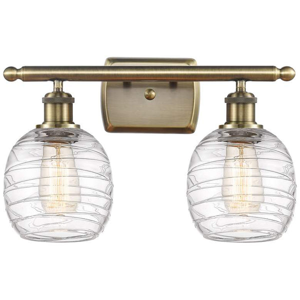 Belfast 2 Light 16" Bath Light - Antique Brass - Deco Swirl Shade