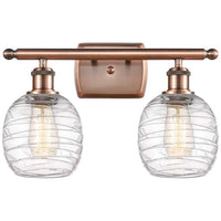 Belfast 2 Light 16" Bath Light - Antique Copper - Deco Swirl Shade