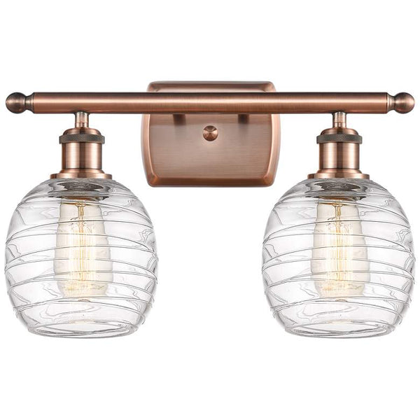 Belfast 2 Light 16" Bath Light - Antique Copper - Deco Swirl Shade