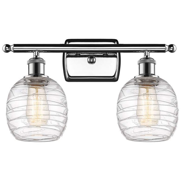 Belfast 2 Light 16" Bath Light - Polished Chrome - Deco Swirl Shade