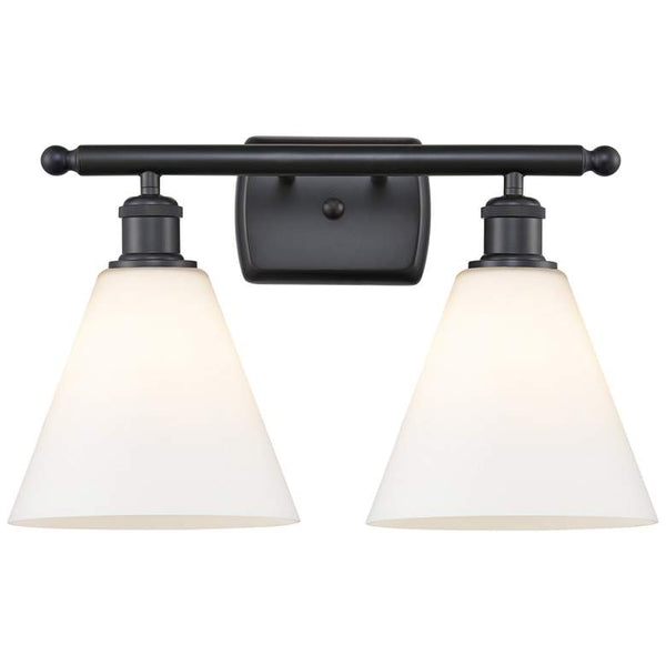 Berkshire 2 Light 18" Bath Light - Matte Black - Matte White Shade