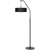 Black Faux Silk Shade and Bronze Modern Arc Floor Lamp