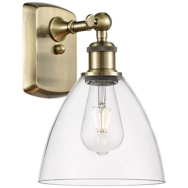 Bristol Glass 7.5" 8" Incandescent Sconce - Brass Finish - Clear
