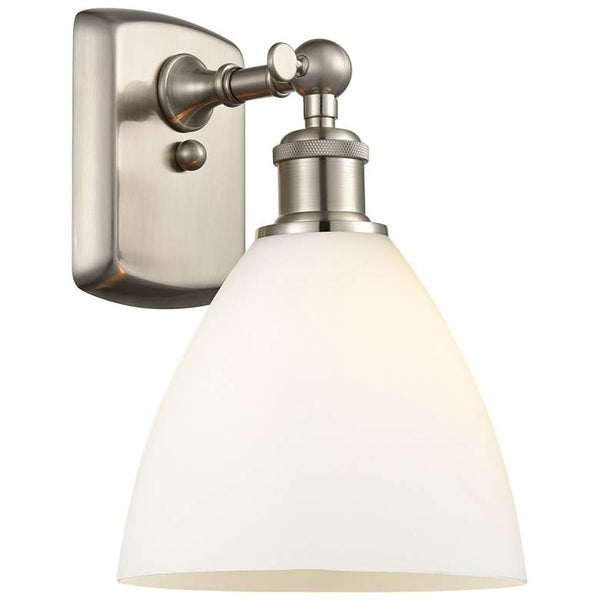 Bristol Glass 7.5" 8" LED Sconce - Nickel Finish - Matte White Shade