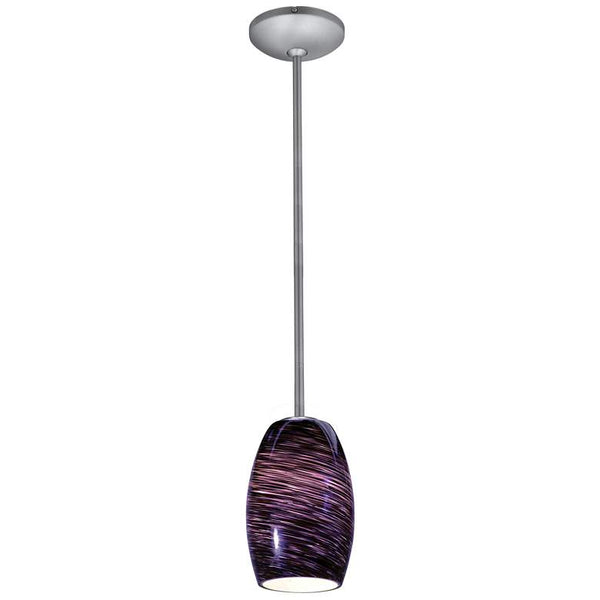 Chianti Glass Pendant - Rods - Brushed Steel Finish - Purple Swirl Glass