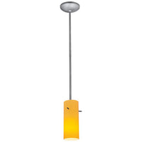 Cylinder - E26 LED Rod Pendant - Brushed Steel Finish, Amber Glass Shade