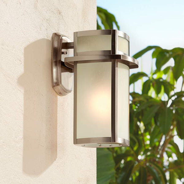 Delevan 11 1/4" High Brushed Nickel Outdoor Wall Light Set of 2