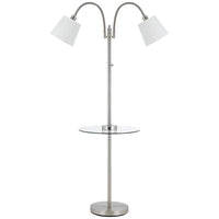 Gail Brushed Steel Double Gooseneck Floor Lamp w/ Tray Table