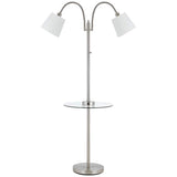 Gail Brushed Steel Double Gooseneck Floor Lamp w/ Tray Table