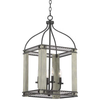 Gallo 14" Wide Bronze and Painted Wood 4-Light Lantern Pendant Light