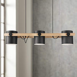 Hornwood 33" Black and Wood 3-Light Modern Island Pendant Light