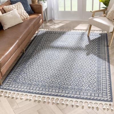 Tribal Trellis Pattern Blue Kim-Style Soft Area Rug
