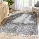 Oriental Medallion Pattern Grey Kim-Style Soft Area Rug