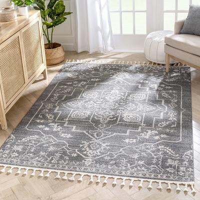 Oriental Medallion Pattern Grey Kim-Style Soft Area Rug
